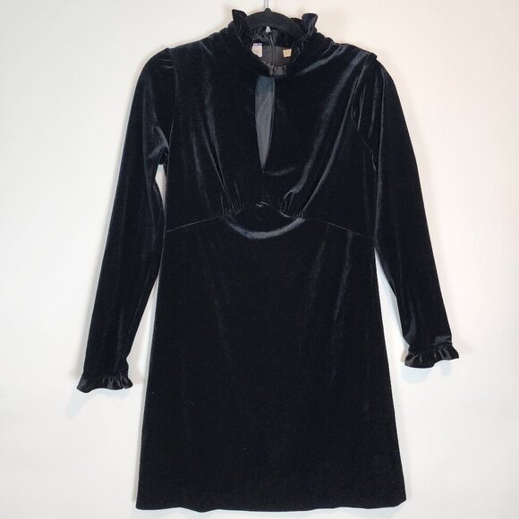 Anthropologie x Shoshanna Timory Black Velvet Dress High Neck‎ Modest Mini Dress - Picture 3 of 10